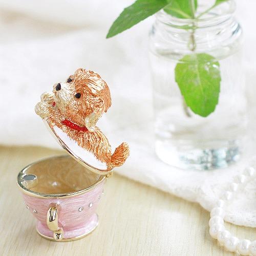 ジュエリーボックス ティーカップパピー ティーカッププードル トイプードル 子犬の置物 ピンク EX5081 |  | 02