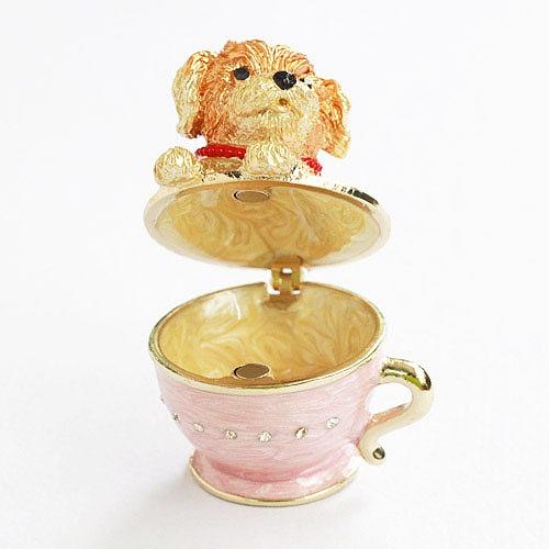 ジュエリーボックス ティーカップパピー ティーカッププードル トイプードル 子犬の置物 ピンク EX5081 |  | 06