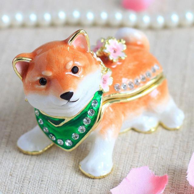 ジュエリーボックス 桜まめしば 豆柴 柴犬 いぬ 桜 犬の置物 ブラウン EX5832 | 