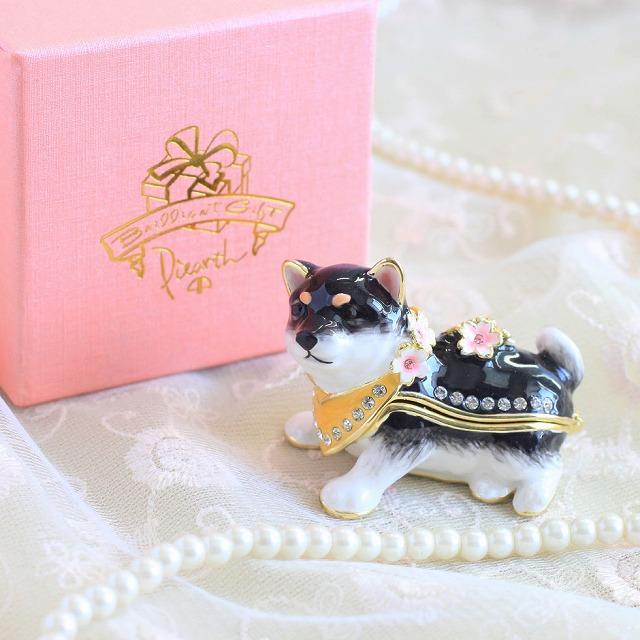 ジュエリーボックス 桜まめしば 豆柴 柴犬 いぬ 桜 犬の置物 ブラック EX5833 | 