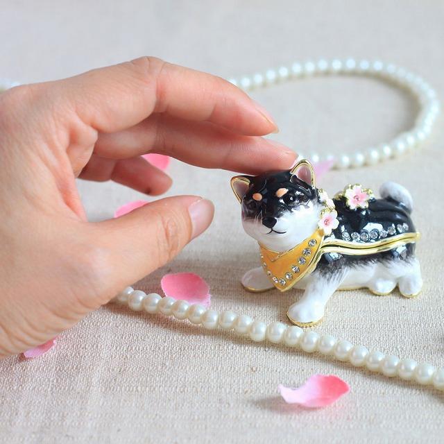 ジュエリーボックス 桜まめしば 豆柴 柴犬 いぬ 桜 犬の置物 ブラック EX5833 |  | 01