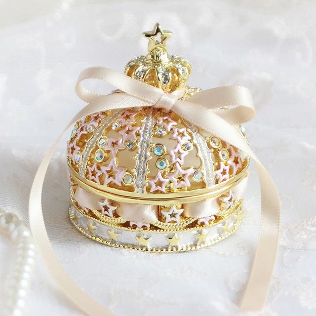 ジュエリーボックス リボン付き！クラウン トゥインクルスター リングピロー付き 星座 王冠の置物 ゴールド EX5881 | 