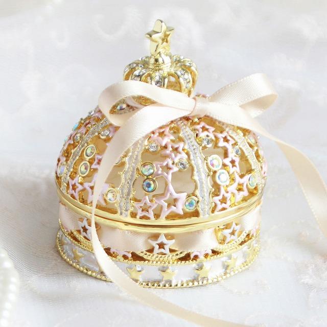 ジュエリーボックス リボン付き！クラウン トゥインクルスター リングピロー付き 星座 王冠の置物 ゴールド EX5881 |  | 01