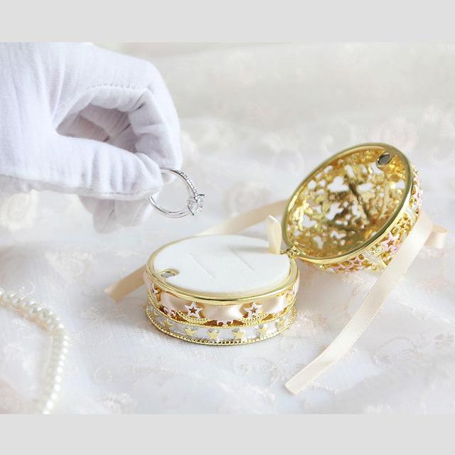 ジュエリーボックス リボン付き！クラウン トゥインクルスター リングピロー付き 星座 王冠の置物 ゴールド EX5881 |  | 05