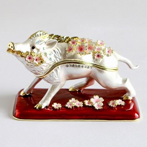 【ジュエリーボックス】【干支シリーズ】招福 桜の白亥 いのしし（亥） 金屏風セット ジュエリーボックス　EX5901 | 