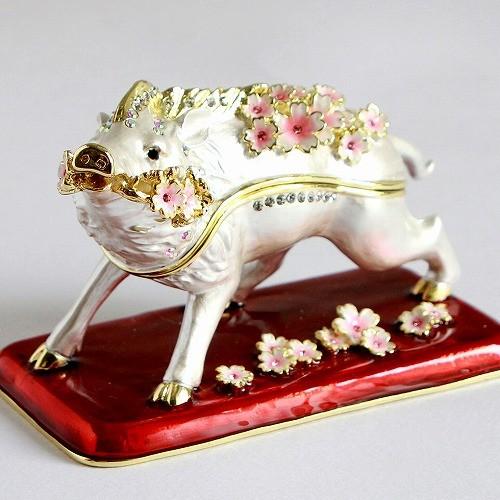 【ジュエリーボックス】【干支シリーズ】招福 桜の白亥 いのしし（亥） 金屏風セット ジュエリーボックス　EX5901 |  | 01