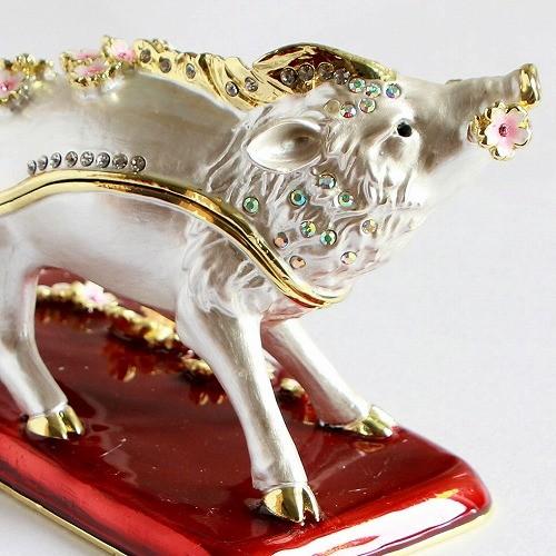 【ジュエリーボックス】【干支シリーズ】招福 桜の白亥 いのしし（亥） 金屏風セット ジュエリーボックス　EX5901 |  | 02