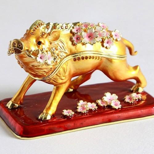 【ジュエリーボックス】【干支シリーズ】招福 桜の白亥 いのしし（亥） 金屏風セット ジュエリーボックス　EX5902 |  | 01