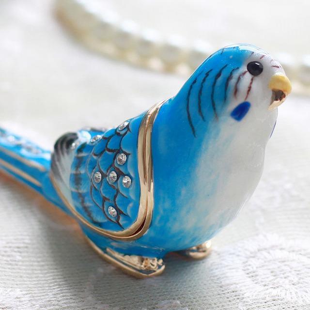 ジュエリーボックス ミニチュアインコ ミニチュアサイズ インコ セキセイインコの置物 ブルー MN0072 | 