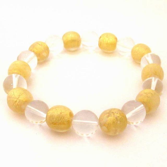 金箔入り手作りとんぼ玉　水晶コンビ　ブレスレット　金沢産　SA001GLD | 