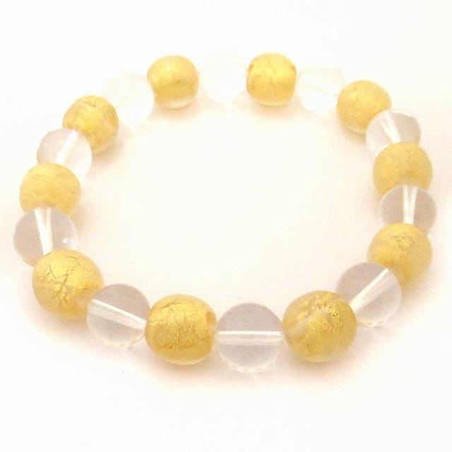 金箔入り手作りとんぼ玉　水晶コンビ　ブレスレット　金沢産　SA001GLD |  | 01