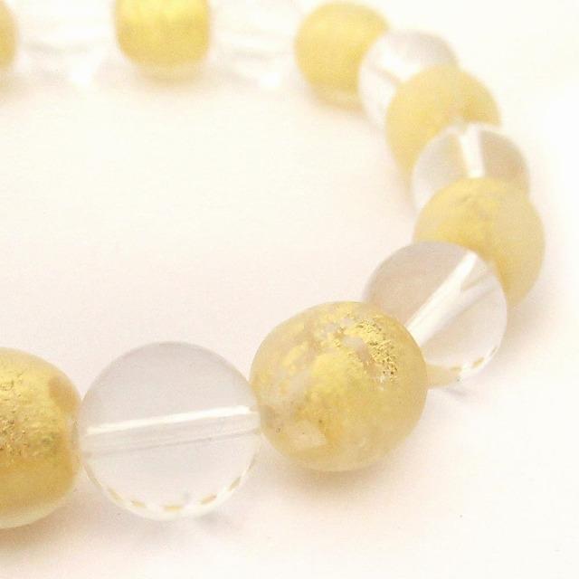 金箔入り手作りとんぼ玉　水晶コンビ　ブレスレット　金沢産　SA001GLD |  | 02
