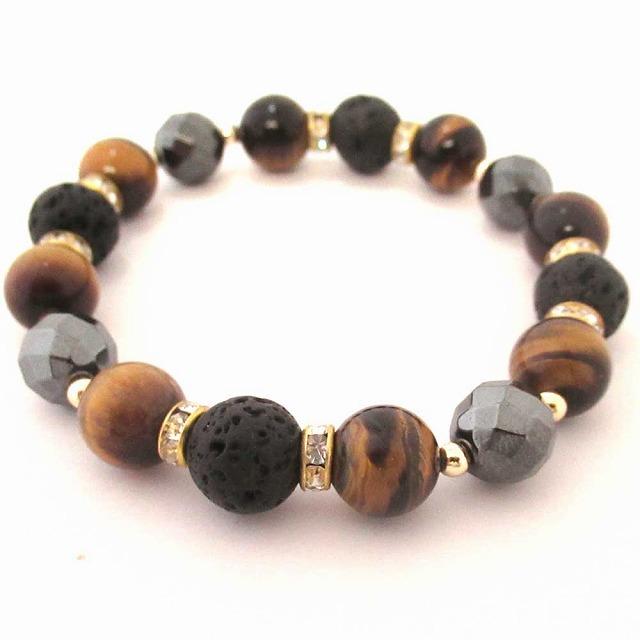 溶岩石 天然石ブレスレット 溶岩石(ラヴァストーン)10mm玉＆タイガーアイ10mm玉ヘマタイト10mm玉 ブレスレット SA002BKYE | 