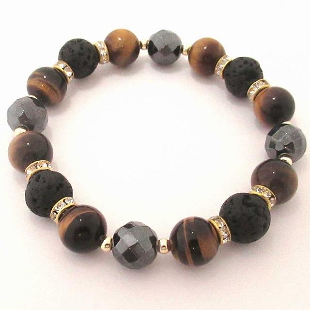 溶岩石 天然石ブレスレット 溶岩石(ラヴァストーン)10mm玉＆タイガーアイ10mm玉ヘマタイト10mm玉 ブレスレット SA002BKYE |  | 01