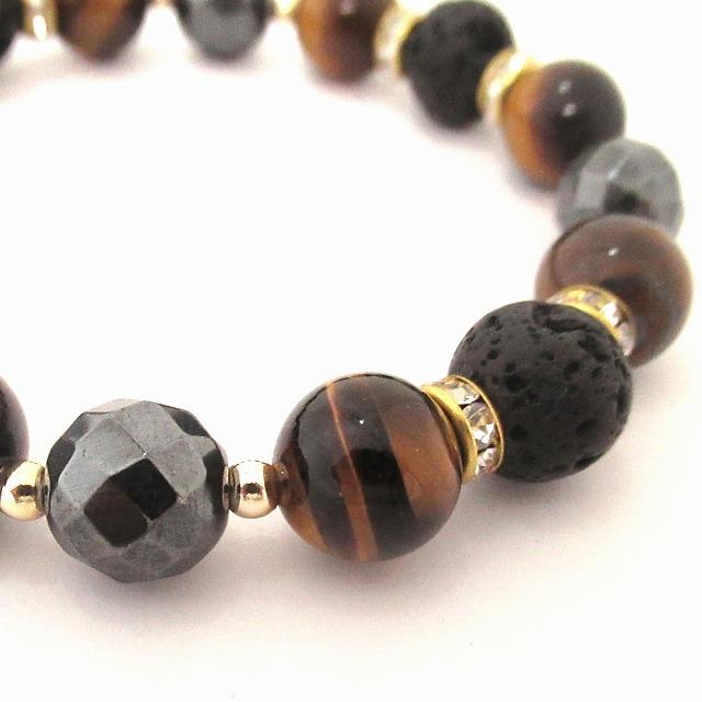 溶岩石 天然石ブレスレット 溶岩石(ラヴァストーン)10mm玉＆タイガーアイ10mm玉ヘマタイト10mm玉 ブレスレット SA002BKYE |  | 02