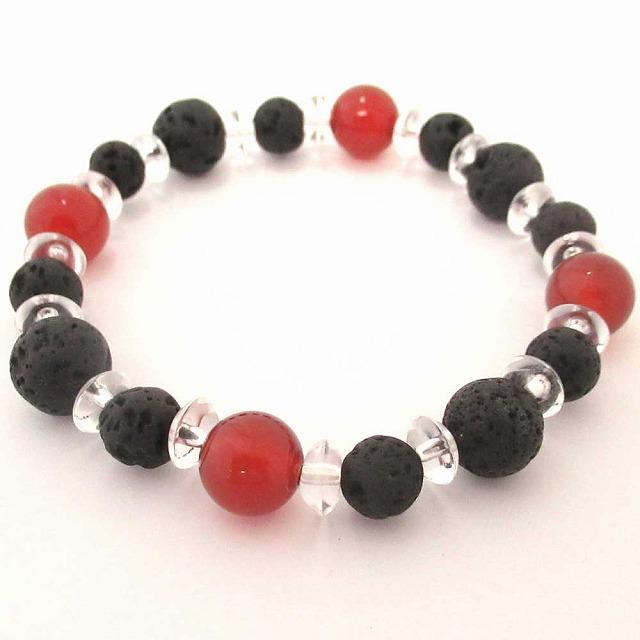 溶岩石 天然石ブレスレット 溶岩石(ラヴァストーン)10mm玉＆アカメノー10mm玉 溶岩石(ラヴァストーン)6mm玉 　ブレスレット SA003BKRD |  | 01
