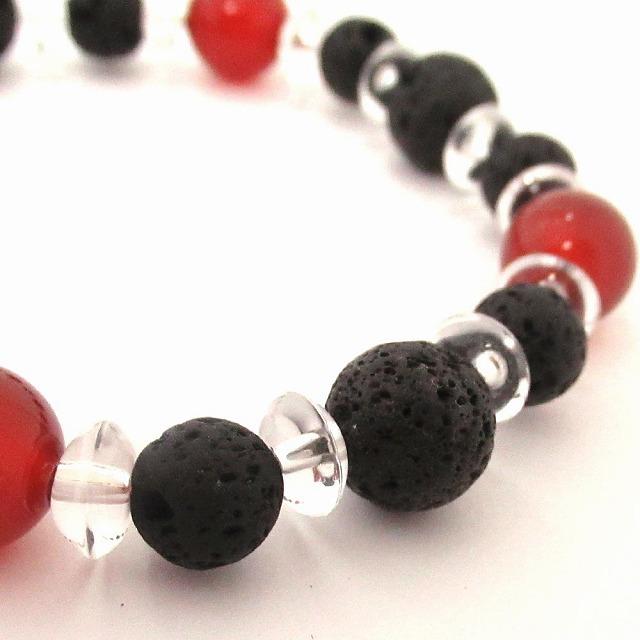 溶岩石 天然石ブレスレット 溶岩石(ラヴァストーン)10mm玉＆アカメノー10mm玉 溶岩石(ラヴァストーン)6mm玉 　ブレスレット SA003BKRD |  | 02