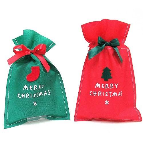 【並行輸入品】ギフトバック クリスマス シンプル 不織布 リボン付 ロゴ入り ギフト ポーチ バッグ SSサイズ | 