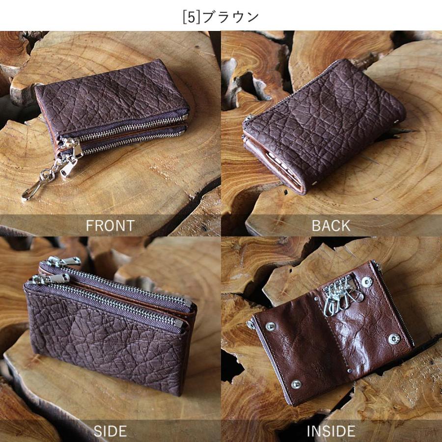 ZOO 小銭入れキーケース 象革 ゾウ革  4連フック スマートキー 小銭入れ キーケース カードケース ダブルジッパー  ミニ財布 |  | 09