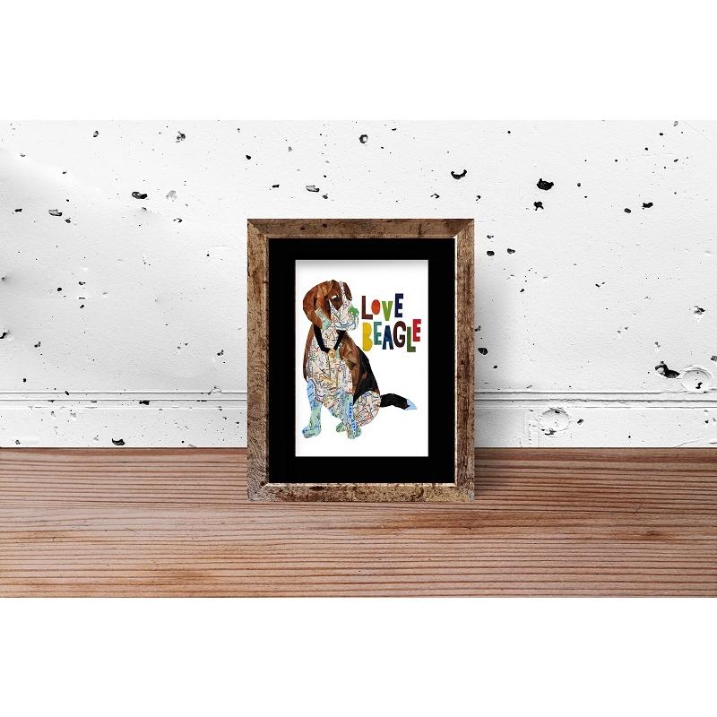 アートプリント 切り絵 はり絵 ビーグル 犬 A4 店舗 事務所 ビーグル犬