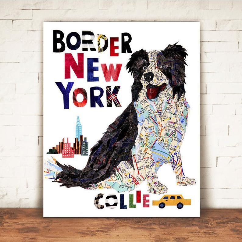 アートプリント 切り絵 はり絵 犬 ボーダーコリー A4サイズ 店舗 事務