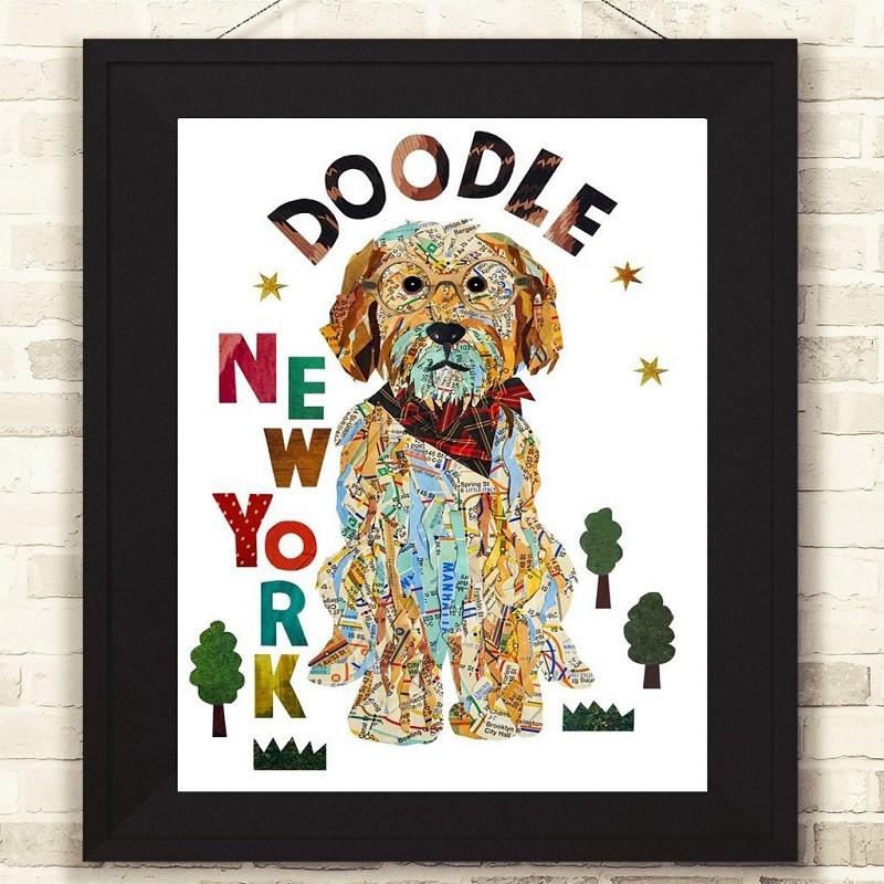 アート プリント 切り絵 貼り絵 A4 ドゥードル 犬 おしゃれ