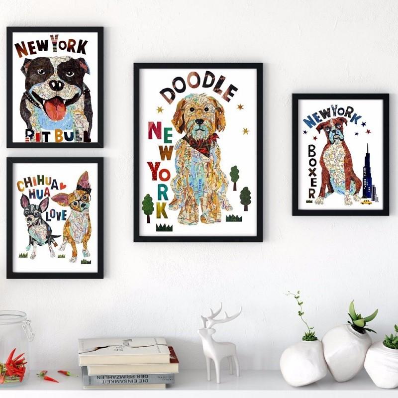 アート プリント 切り絵 貼り絵 A4 ドゥードル 犬 おしゃれ