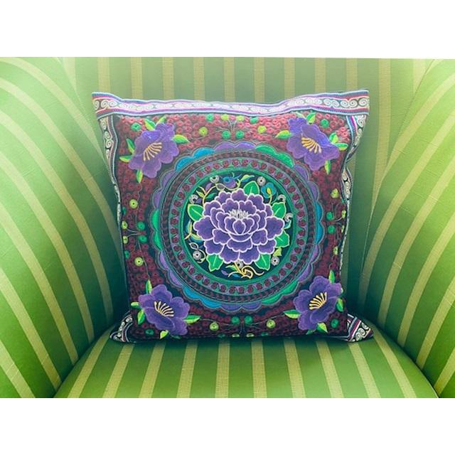 クッションカバー 45×45 刺繍 花柄 アジアン モン族 タイ雑貨 クッションカバー 45×45 刺繍 花柄 アジアン モン族 タイ雑貨