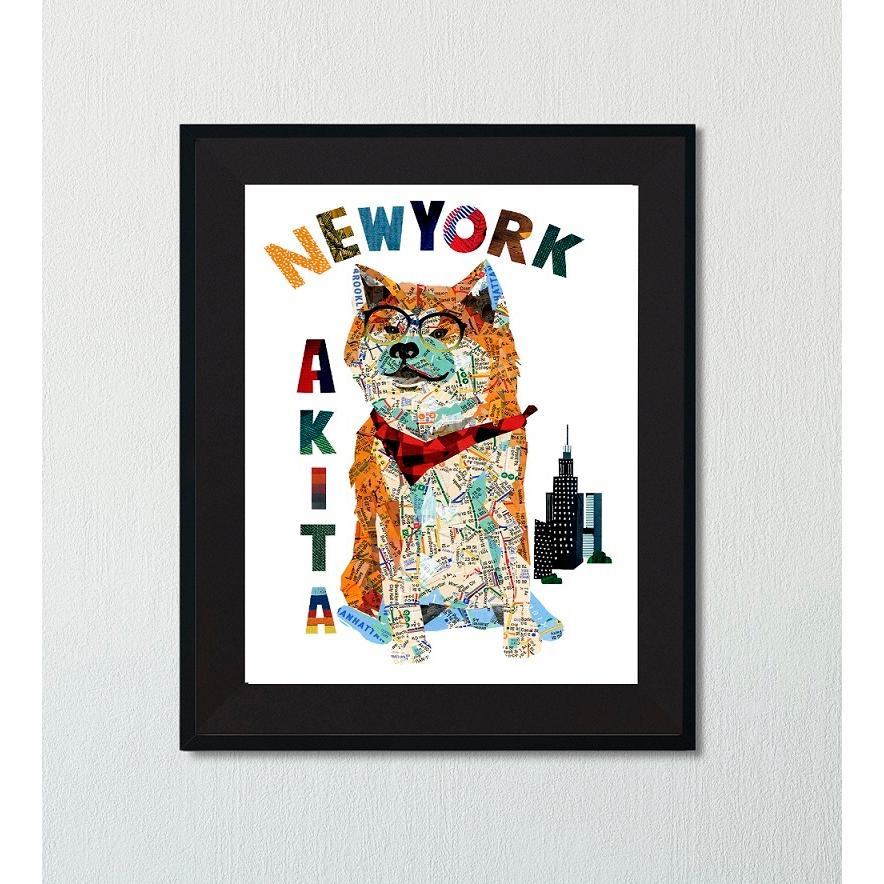 アートプリント 切り絵 はり絵 秋田犬 A4 地図 おしゃれ かっこいい