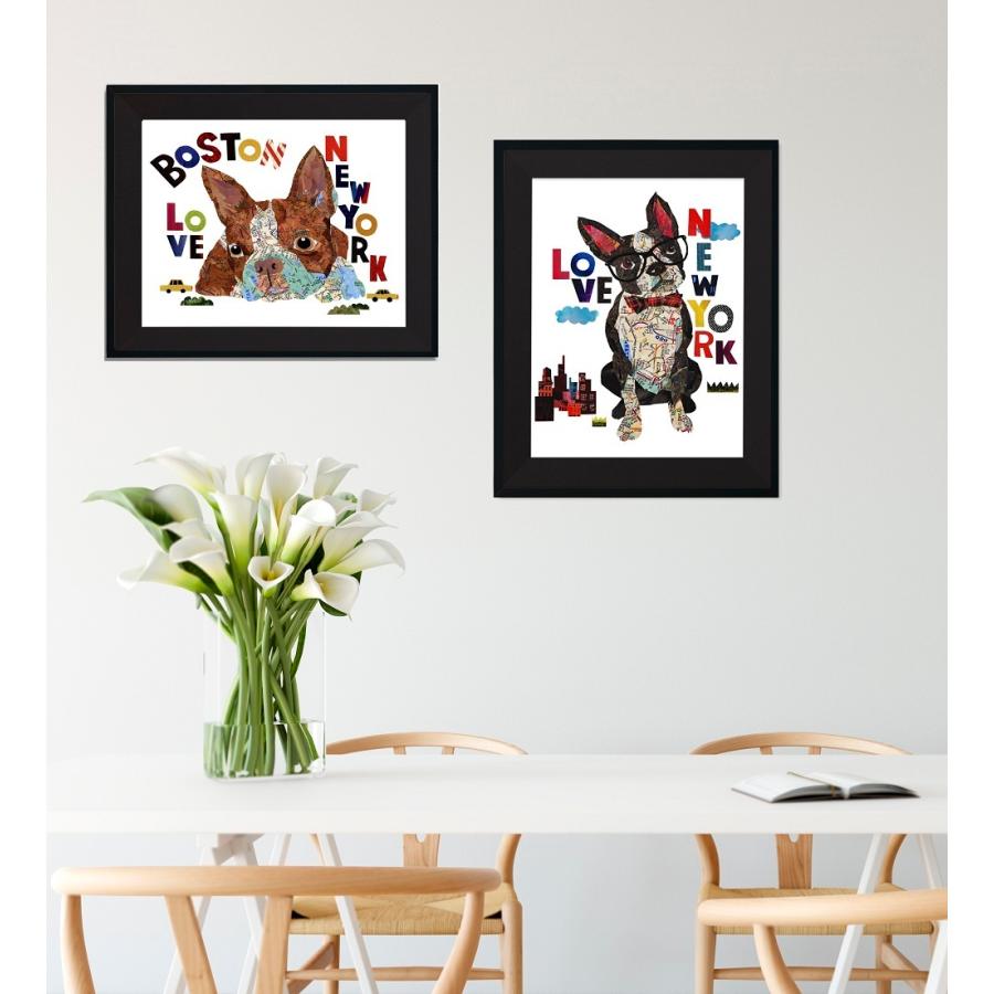 アートプリント 犬 ボストンテリア ブラウン ニューヨーク 切り絵 は