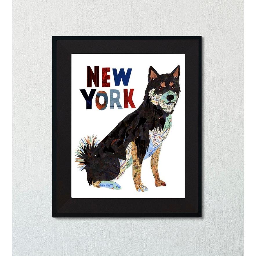 アート アートプリント A4 犬 柴犬 黒 黒柴 切り絵 はり絵