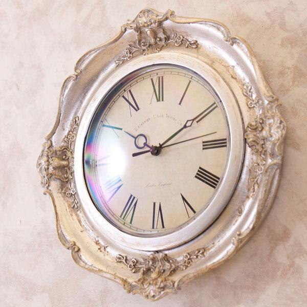 壁掛け時計 送料無料 壁掛け ヨーロピアン調 デザインウォールクロック スプレンディッドデコ ゴージャス ギフト プレゼント 新築祝い シルバー | 