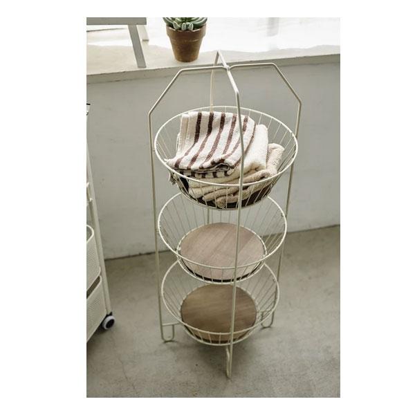 ワイヤーバスケットラック 3段ラック ラック ラウンド型 ランドリーラック タオル 収納 ディスプレイ かご カゴ レトロ おしゃれ バスケット 3段 モダン |  | 01