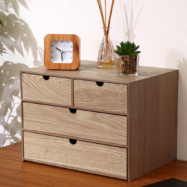 突板引出付 収納ケース 3段 ナチュラル キューブボックス アンティーク調/収納ボックス/収納ケース/キッチン/箱収納/木製 収納 | 