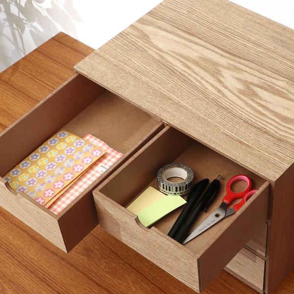 突板引出付 収納ケース 3段 ナチュラル キューブボックス アンティーク調/収納ボックス/収納ケース/キッチン/箱収納/木製 収納 |  | 02
