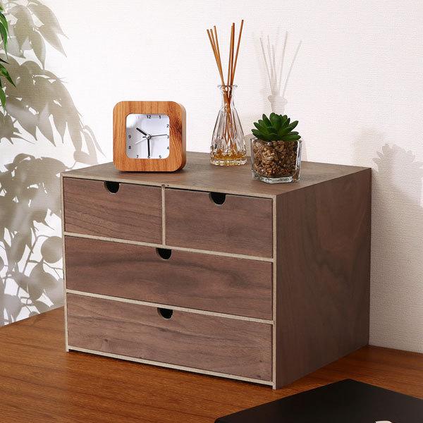 突板引出付収納ケース 3段 木箱 小物入れ 収納ボックス リビング キッチン 台所 玄関 収納 卓上 引き出し 収納 お洒落 モダン コンパクト おしゃれ | 