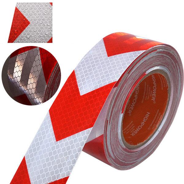 超高輝度反射テープ 長さ18m×幅5cm 夜間追突防止 反射材 コンスピキュイティ 高輝度反射 ワイドテープ 黄黒 矢印 防水仕様 屋外 注意 警告 警告テープ | 