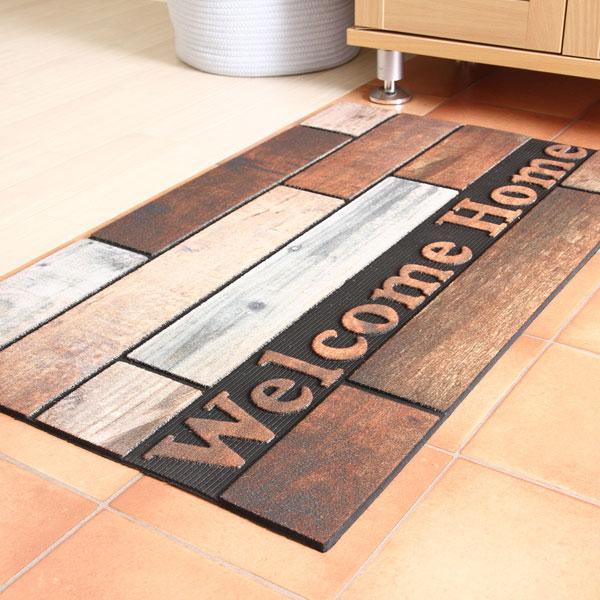 玄関マット マット ラバーマット 屋外 室内 屋内 滑り止め 店舗 おしゃれ ウェルカム ドアマット ラバー ウェルカムホーム 木目 | 