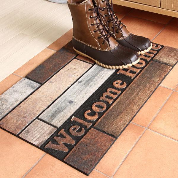 玄関マット 屋外 業務用 吸水 泥落とし 屋内 おしゃれ 洗える おしゃれ ドアマット 滑り止め ヴィンテージテイスト 木材風 かわいい welcome 新生活 送料無料 | 