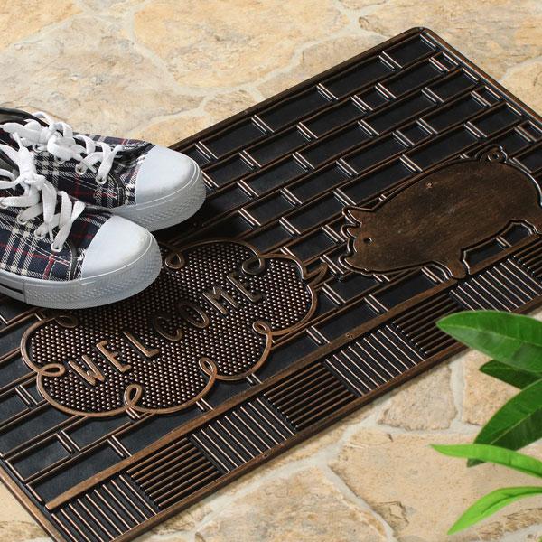 玄関マット ラバーマット 屋外 おしゃれ エントランスマット 60×33cm welcome ウェルカム ゴム 北欧 ブタ 豚 ドアマット 玄関 | 