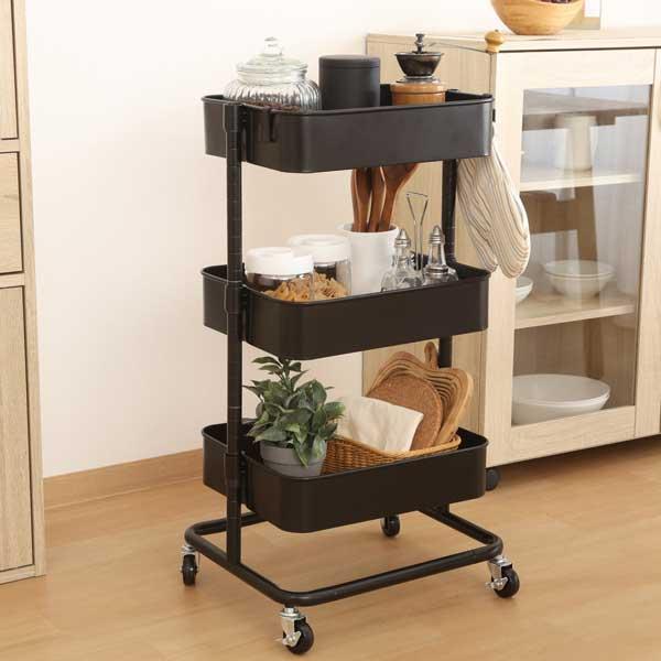 キッチンワゴン バスケット 収納ワゴン 高さが調整できる キッチンラック トローリーワゴン キッチン収納 キャスター付き 収納 ワゴン | 