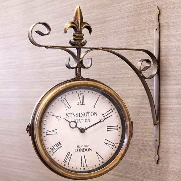 壁掛け時計 おしゃれ ブロンズ 両面時計 北欧 アンティーク風 StationClock ヨーロッパ風 かわいい 壁掛両面時計 アナログ ステーションクロック 店舗 駅の時計 | 