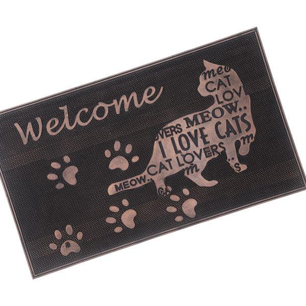 玄関マット WELCOME キャット 猫 ネコ コイヤーマット 屋外 室内 屋内 滑り止め 店舗 おしゃれ ウェルカム ドアマット ラバー コイヤーマット ホーム | 