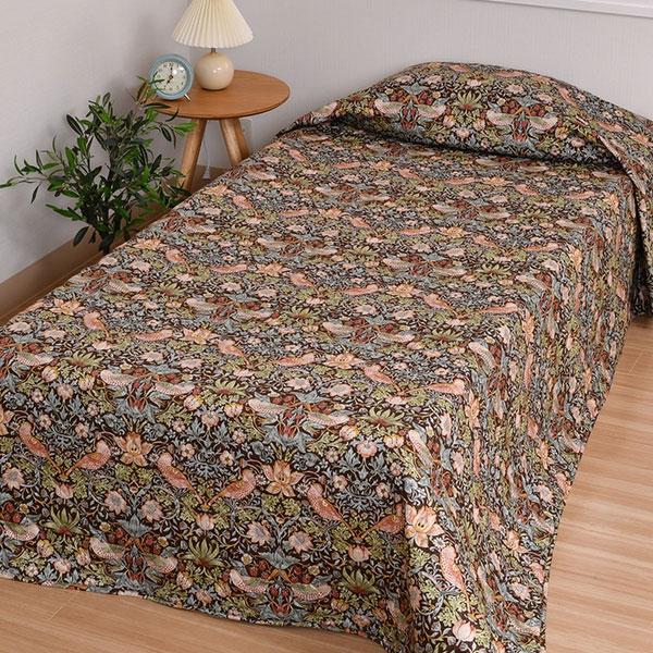 西川 ベッドスプレッド ウイリアムモリス いちご泥棒 綿100％ 西川 モリスギャラリー ウィリアムモリス ウォッシャブル 185×275cm | 西川 | 01