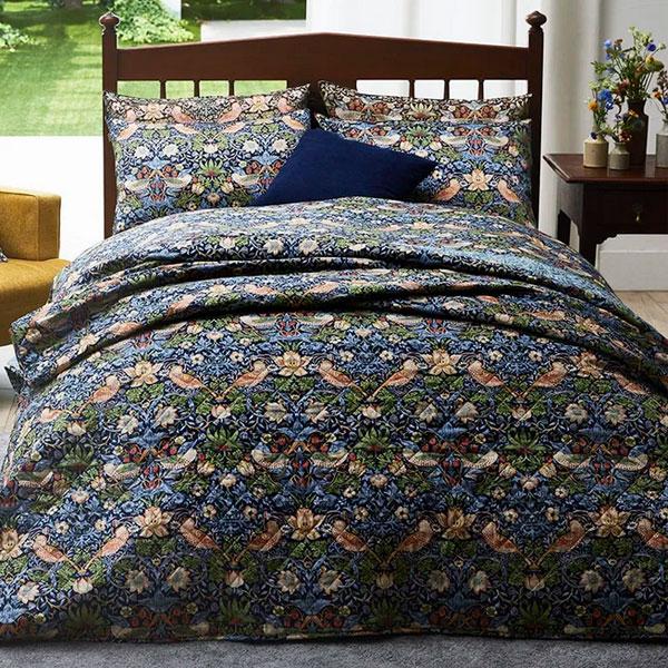 西川 ベッドスプレッド ウイリアムモリス いちご泥棒 綿100％ 西川 モリスギャラリー ウィリアムモリス ウォッシャブル 185×275cm | 西川