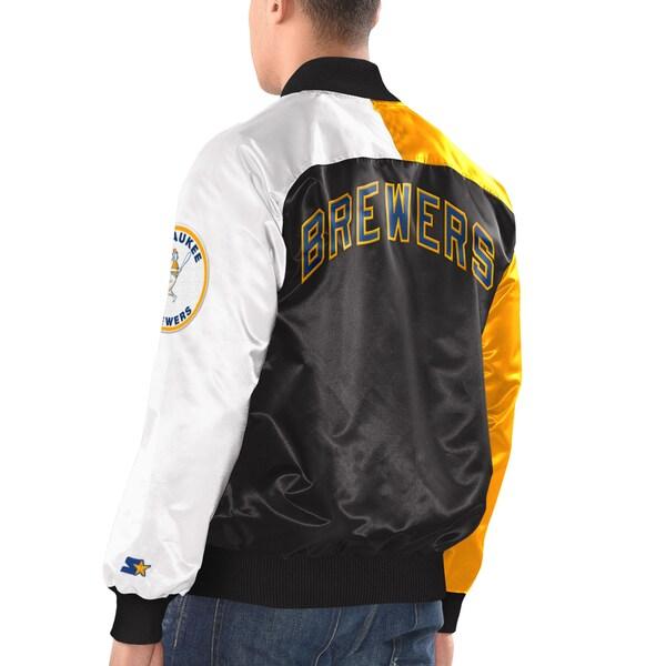 MLB ブリュワーズ スタジャン Varsity 3カラー サテン フルスナップ