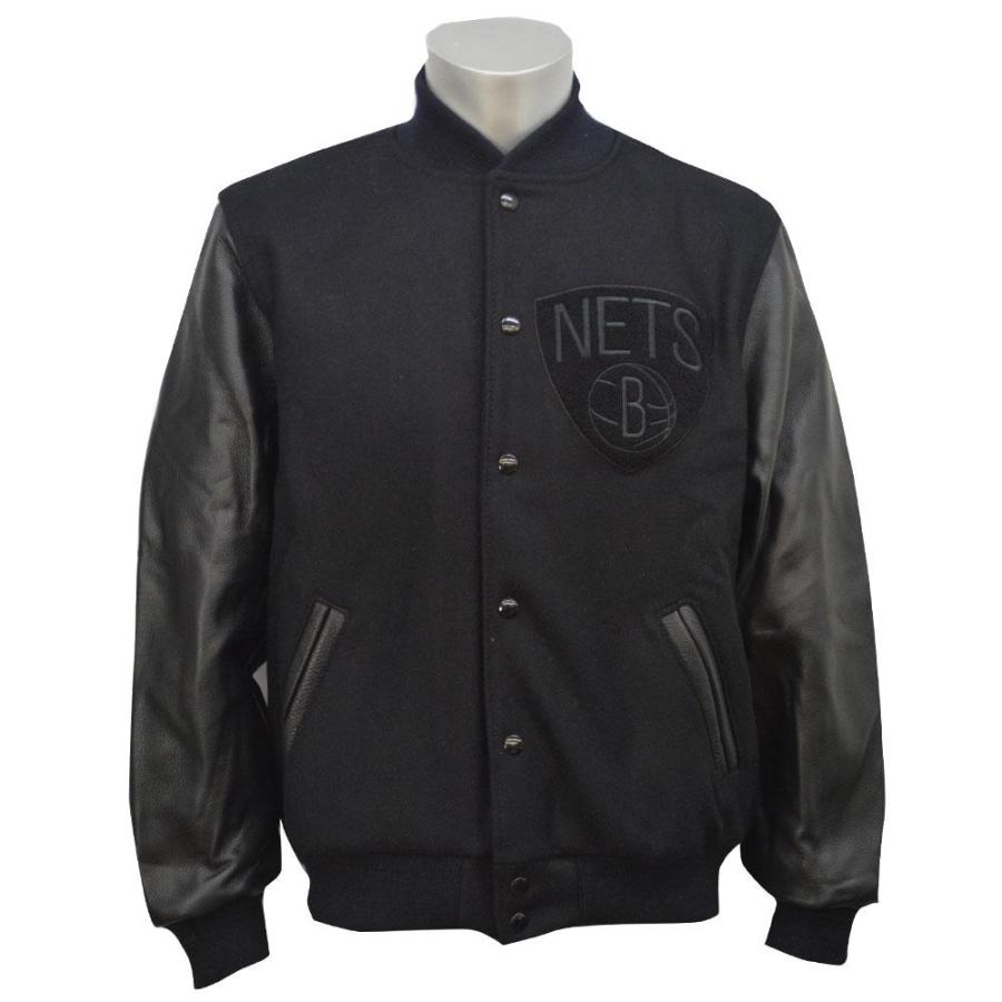 ミッチェルアンドネス　スタジャン　L　ブラック　ウール　牛革　ネッツ　NBA ミッチェルアンドネススタジャンLブラックウール牛革ネッツNBA