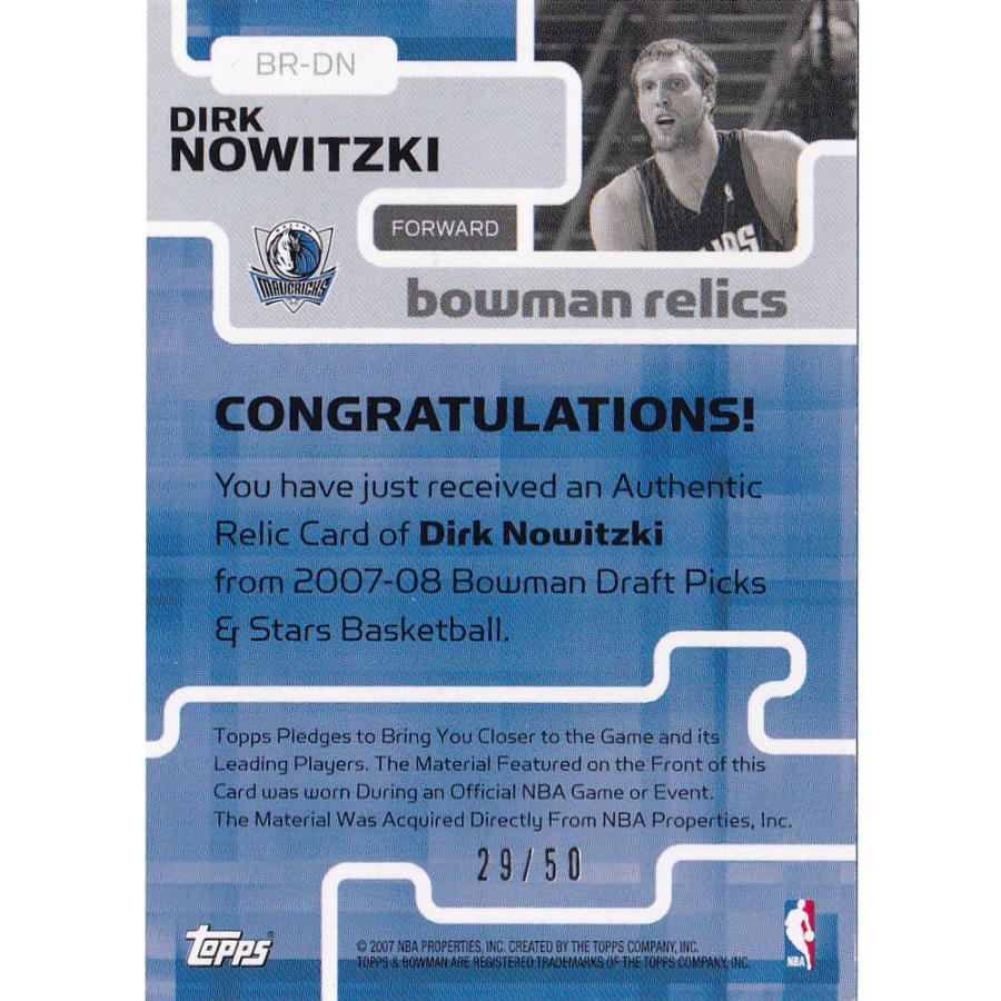 NBA ダーク・ノビツキー ダラス・マーベリックス トレーディングカード 2007-08 Bowman Draft Picks & Stars Relics Card 29/50 Topps｜selection-basketball｜02