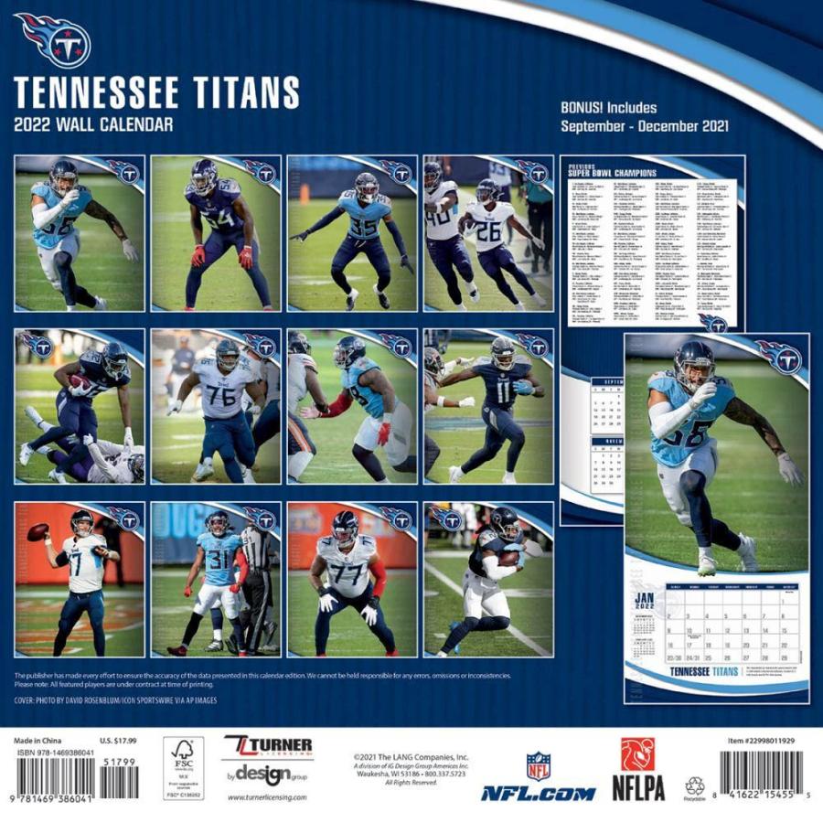 NFL カレンダー 2022年 タイタンズ 12X12 TEAM 壁掛け CALENDAR Turner｜selection-basketball｜02