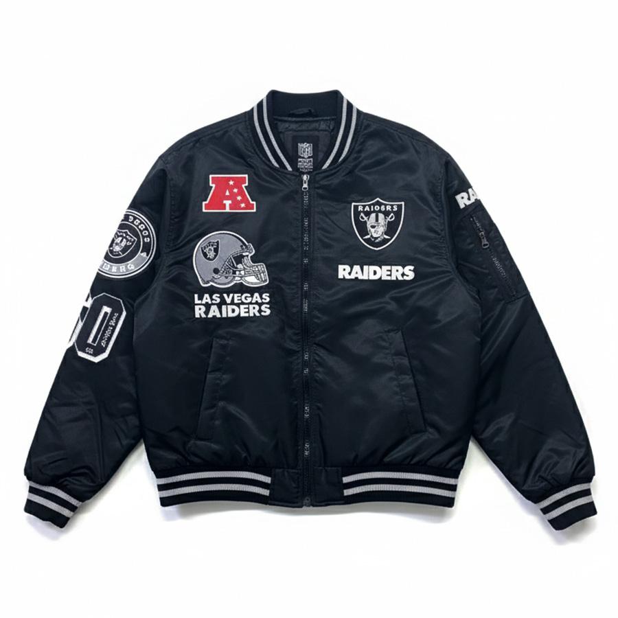NFL レイダース ジャケット フルジップ ボンバー スタジャン バー 